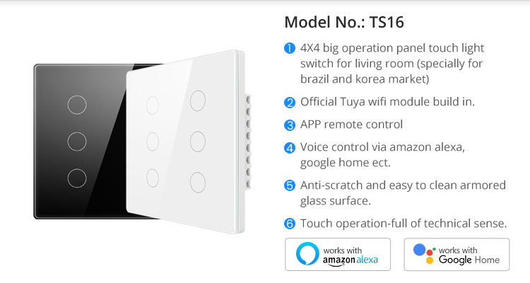 Tuya Smart Wifi Wall Switches Touch Glass Switch Smart Life Light Switch Wifi Work For Google Home Alexa Voice Control