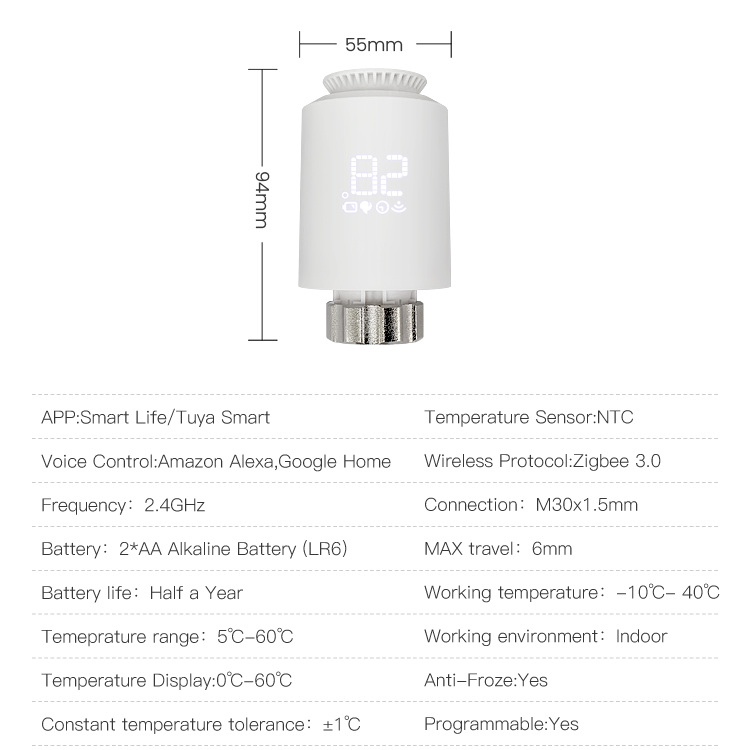 AVATTO Zigbee Smart TRV Programmable Smart Thermostat Radiator Valve Temperature Controller Work with Alexa Google Home Alice