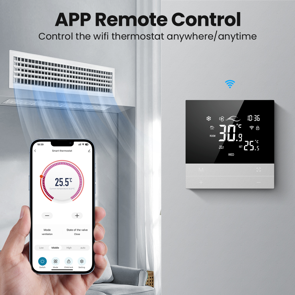 Avatto Tuay Wifi Smart Thermostat Air Conditioner Control Floor Heating Fan Coil Smart Wifi Thermostat for HVAC