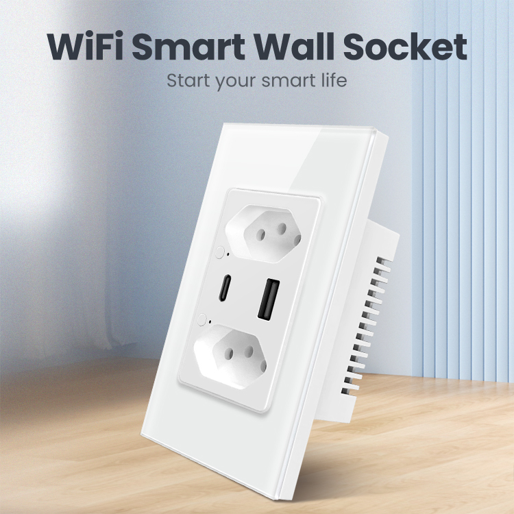 Brazil 110-240V 3680W Smart Power Socket Plug Wifi Tuya Smart Wall Socket Type C work with APP Alxa Google Home Voice Control