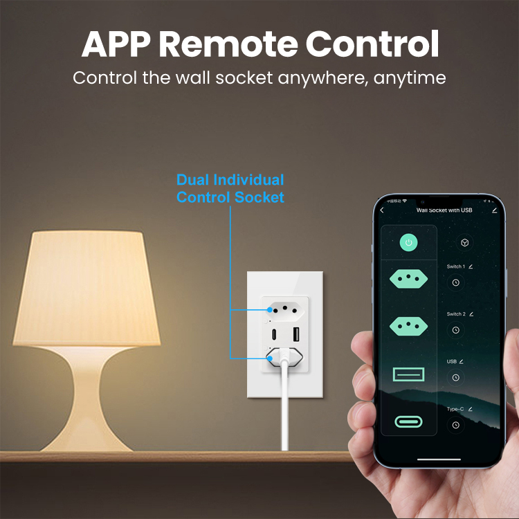 Brazil 110-240V 3680W Smart Power Socket Plug Wifi Tuya Smart Wall Socket Type C work with APP Alxa Google Home Voice Control