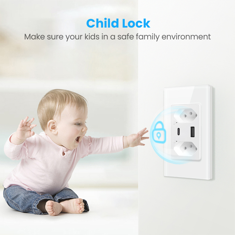 Brazil 110-240V 3680W Smart Power Socket Plug Wifi Tuya Smart Wall Socket Type C work with APP Alxa Google Home Voice Control