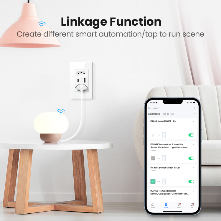 Brazil 110-240V 3680W Smart Power Socket Plug Wifi Tuya Smart Wall Socket Type C work with APP Alxa Google Home Voice Control