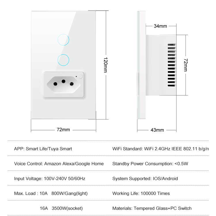 Factory Outlet Wall Switch And Brasil Socket Tuya Wifi Smart Switches  Remote Control Voice Light Smart Home Alexa Google Home